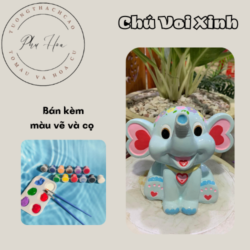 TƯỢNG THẠCH CAO TÔ MÀU CHÚ VOI SIÊU ĐÁNG YÊU