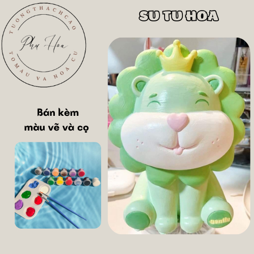 Tượng Thạch Cao Tô Màu Sư Tử Hoa