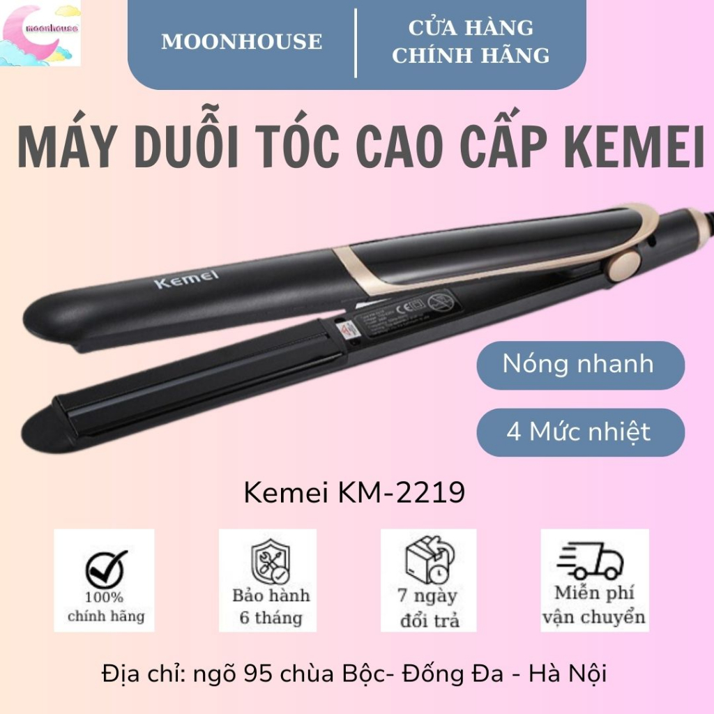 Máy duỗi tóc mini Kemei KM-2219 cao cấp máy kẹp tóc tạo kiểu tóc thẳng 2 trong 1 đa năng 4 mức nhiệt, máy tạo kiểu tóc