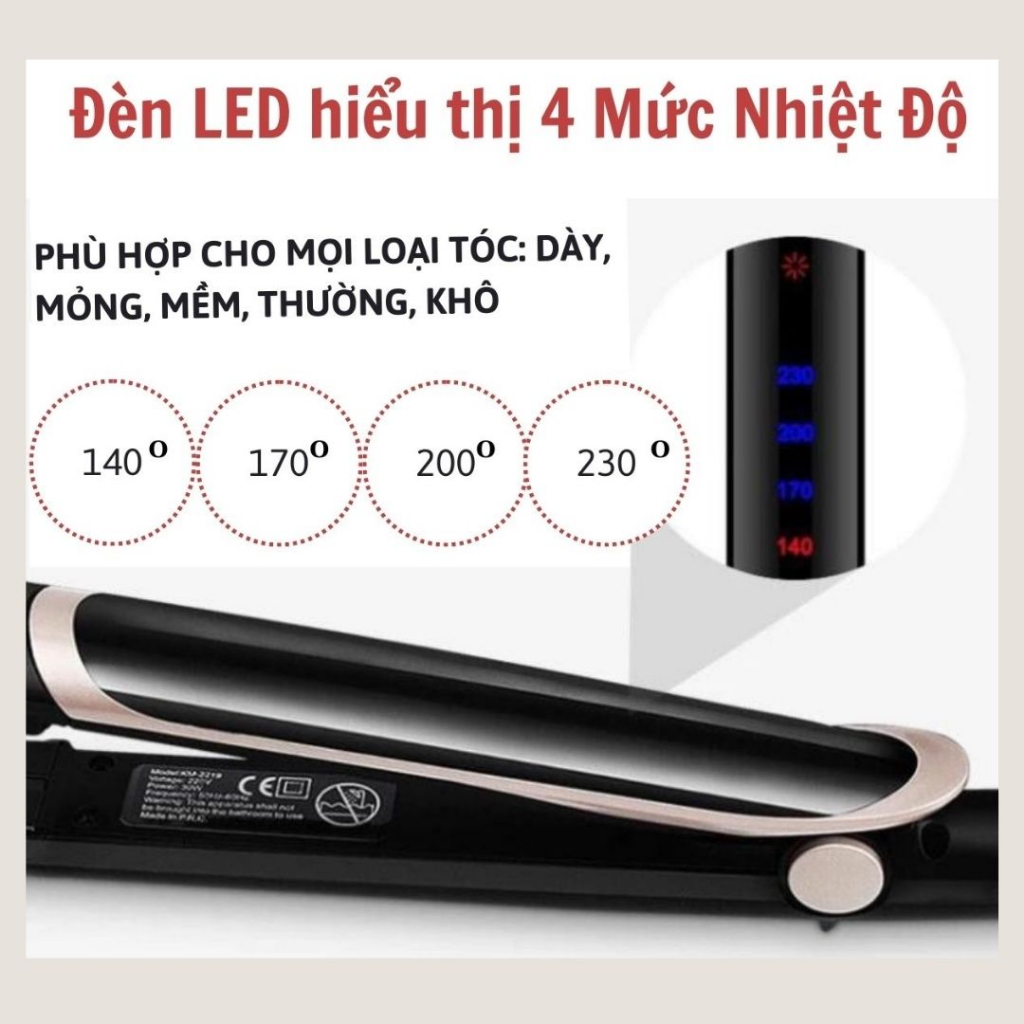 Máy duỗi tóc mini Kemei KM-2219 cao cấp máy kẹp tóc tạo kiểu tóc thẳng 2 trong 1 đa năng 4 mức nhiệt, máy tạo kiểu tóc