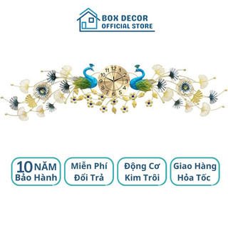 Đồng hồ treo tường trang trí nhà cửa con chim công khổng tước nghệ thuật kim trôi cao cấp box decor bd2998