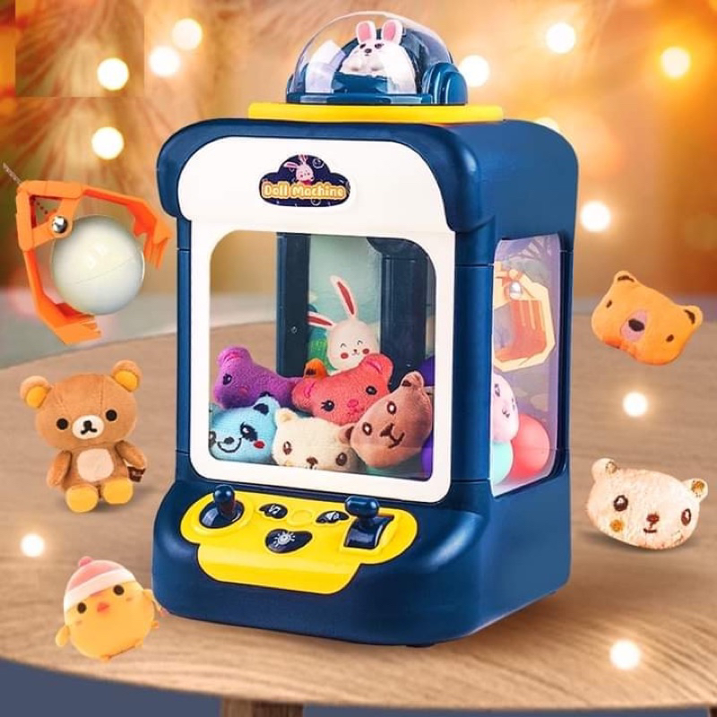 Máy gắp thú mini siêu rẻ 10 thú bông đồ chơi cho bé kích thước lớn có đèn nhạc chạy pin sạc, quà tặng sinh nhật cho bé