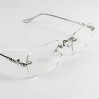 Kính mắt có sẵn MOREGLASSES không viền gọng phong cách Vintage 2023 tròng kính chống ánh sáng xanh ảnh thật