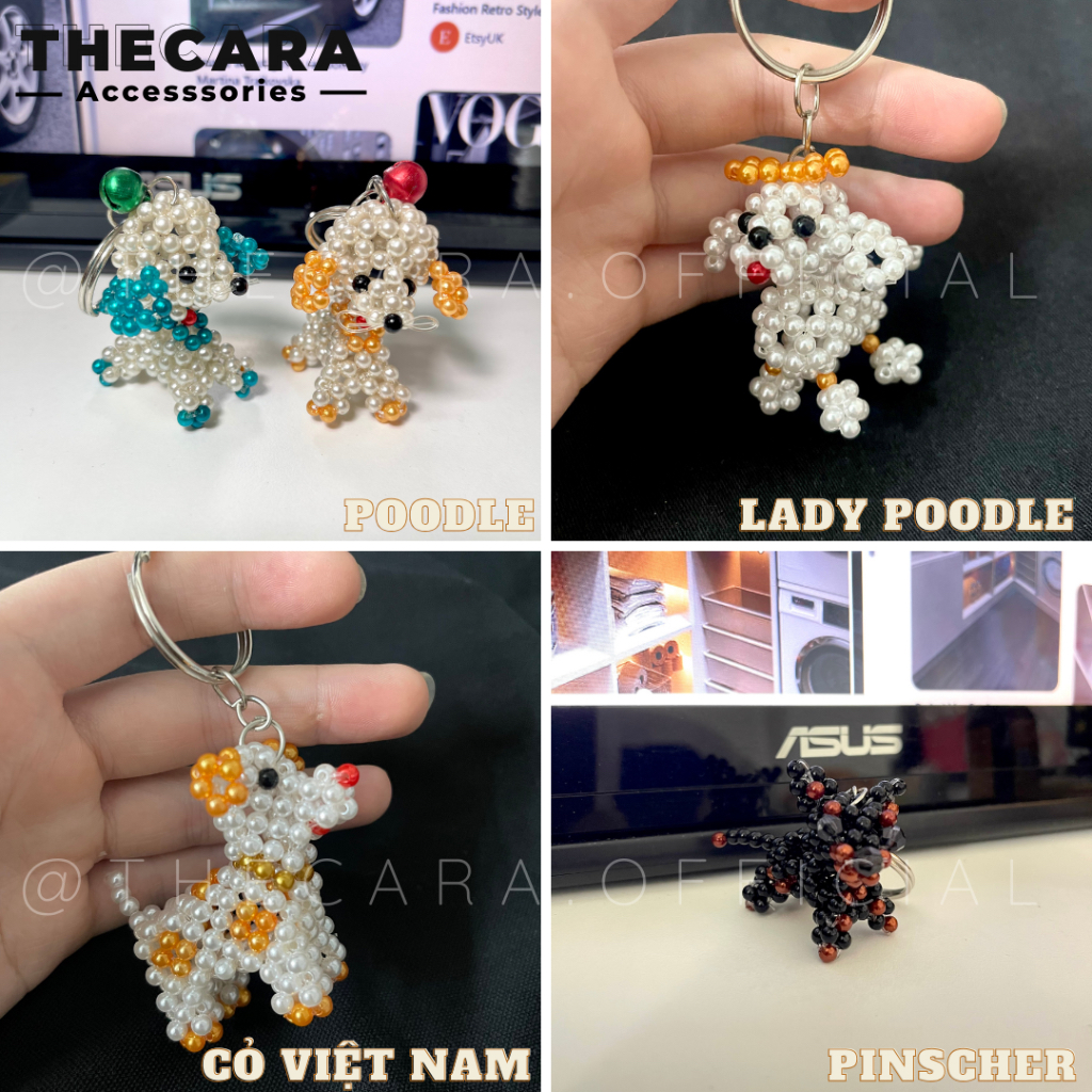 Móc Khóa Hạt Cườm Các Mẫu Về Cún, Poodle, Pinscher Chó Phốc THECARA