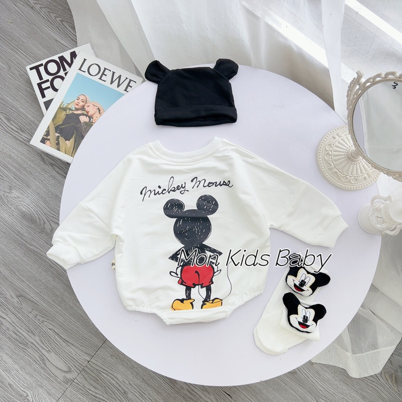 Set body micky kèm mũ cho bé 3-12kg chất cotton da cá mềm đẹp loại 1