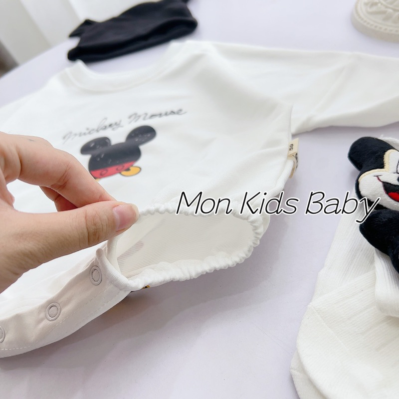 Set body micky kèm mũ cho bé 3-12kg chất cotton da cá mềm đẹp loại 1