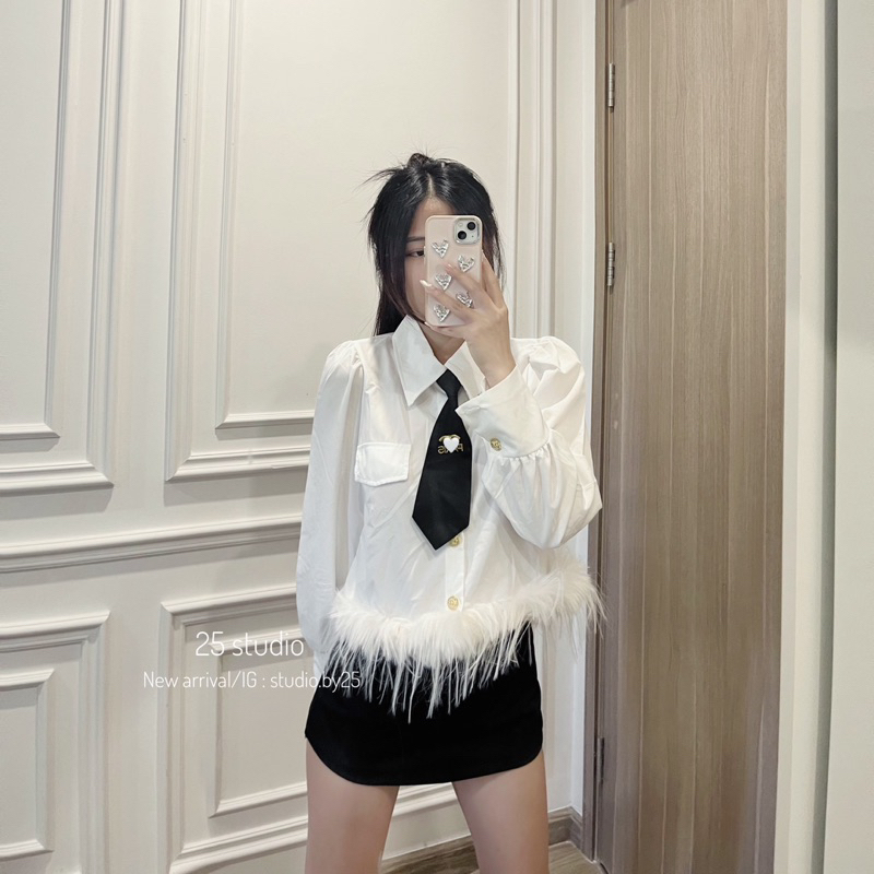 SET ÁO SƠ MI LÔNG VŨ KÈM QUẦN GIẢ VÁY UMI | by25.housing