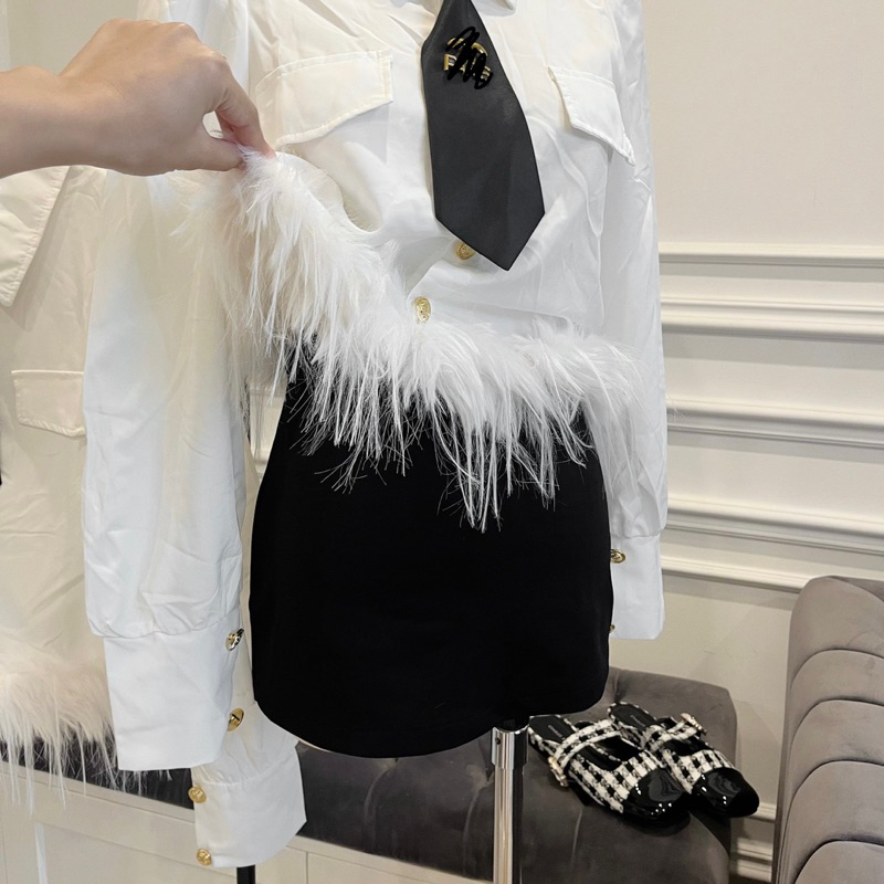 SET ÁO SƠ MI LÔNG VŨ KÈM QUẦN GIẢ VÁY UMI | by25.housing