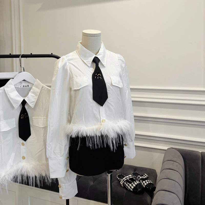 SET ÁO SƠ MI LÔNG VŨ KÈM QUẦN GIẢ VÁY UMI | by25.housing