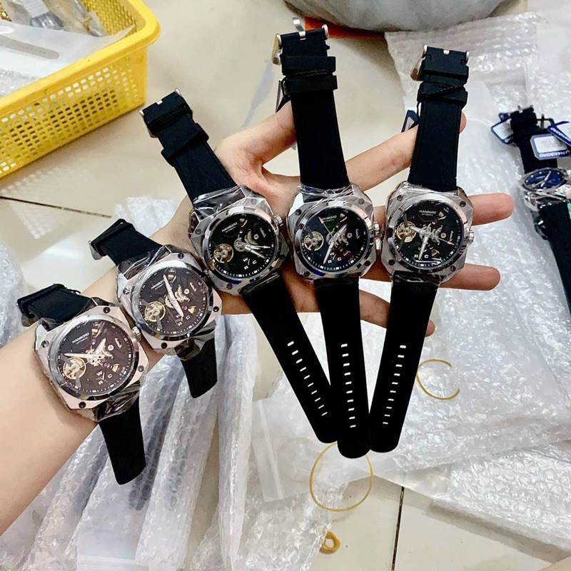 Đồng hồ nam Hanboro chính hãng mặt vuông kim chỉ phủ dạ quang 42mm