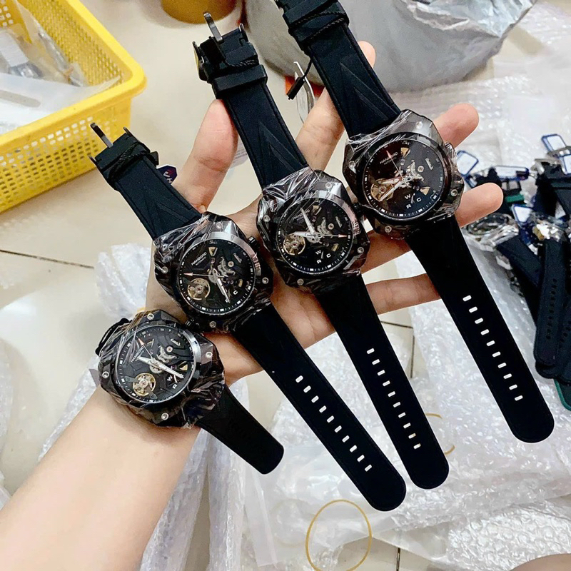 Đồng hồ nam Hanboro chính hãng mặt vuông kim chỉ phủ dạ quang 42mm