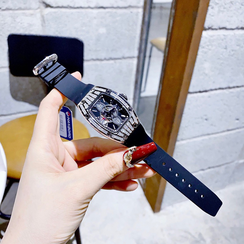 Đồng hồ nữ Hanboro mặt chữ nhật dây silicon chính hãng