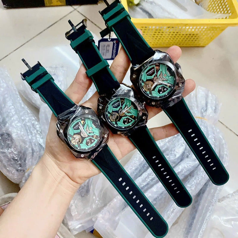 Đồng hồ nam Hanboro chính hãng mặt vuông kim chỉ phủ dạ quang 42mm