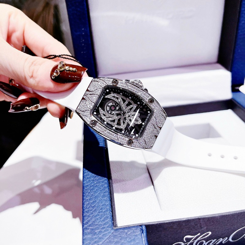 Đồng hồ nữ Hanboro mặt chữ nhật dây silicon chính hãng