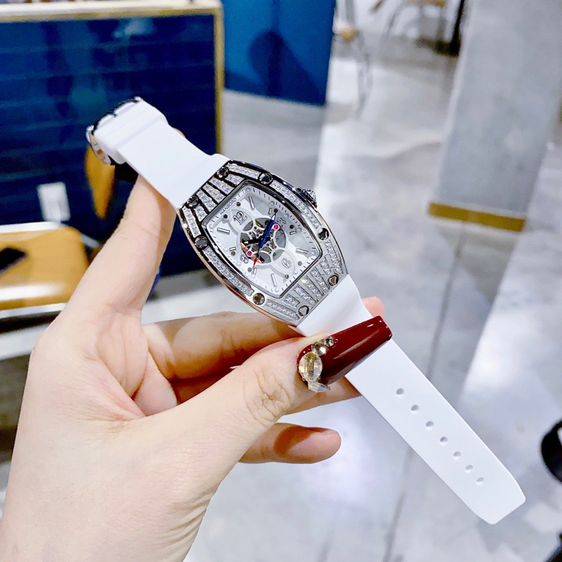 Đồng hồ nữ Hanboro mặt chữ nhật dây silicon chính hãng