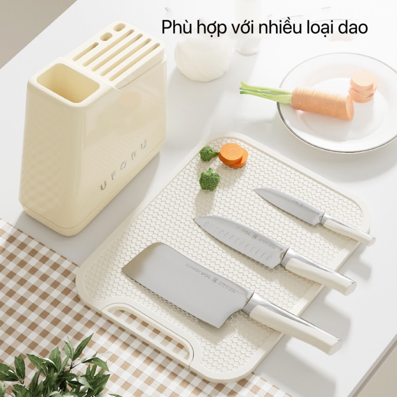 Kệ để dao kéo UFORU hình thang tặng kèm thỏ màu kem. Giá để dao, kéo, đũa, thìa UFORU đa năng
