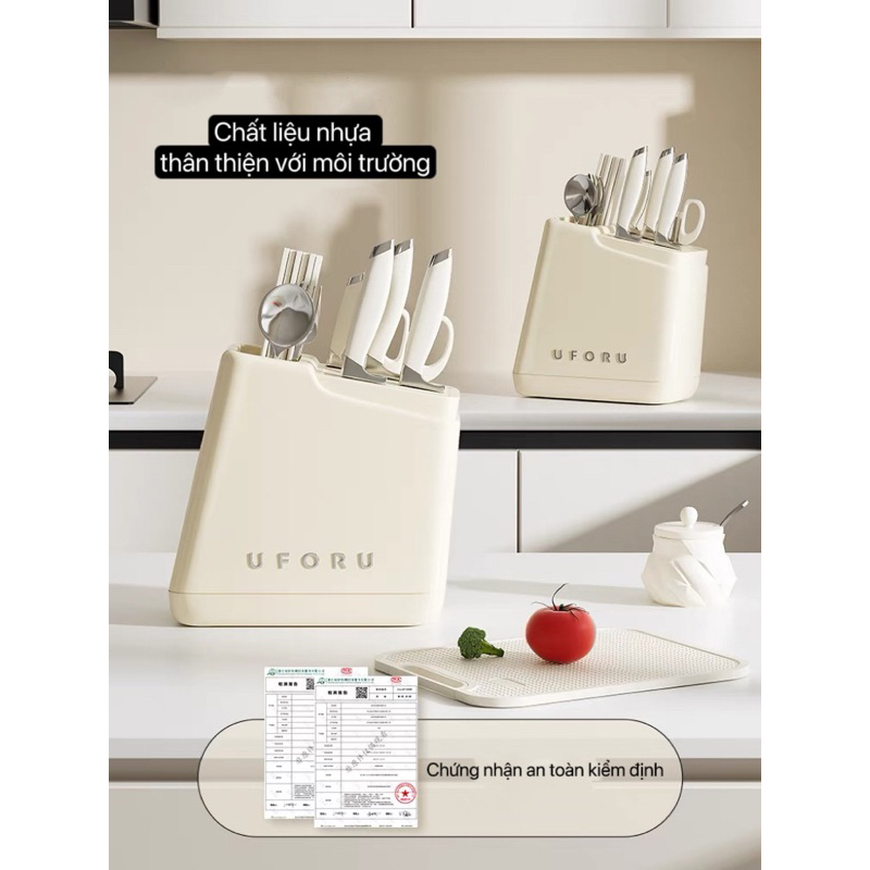 Kệ để dao kéo UFORU hình thang tặng kèm thỏ màu kem. Giá để dao, kéo, đũa, thìa UFORU đa năng