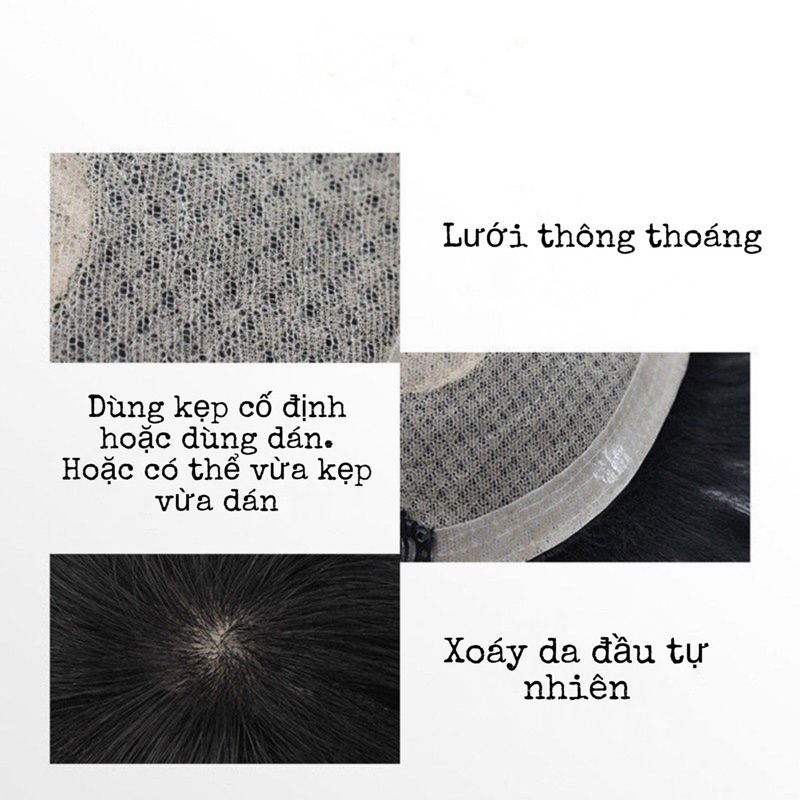 Tóc giả nam che hói làm từ tóc thật màu đen tự nhiên