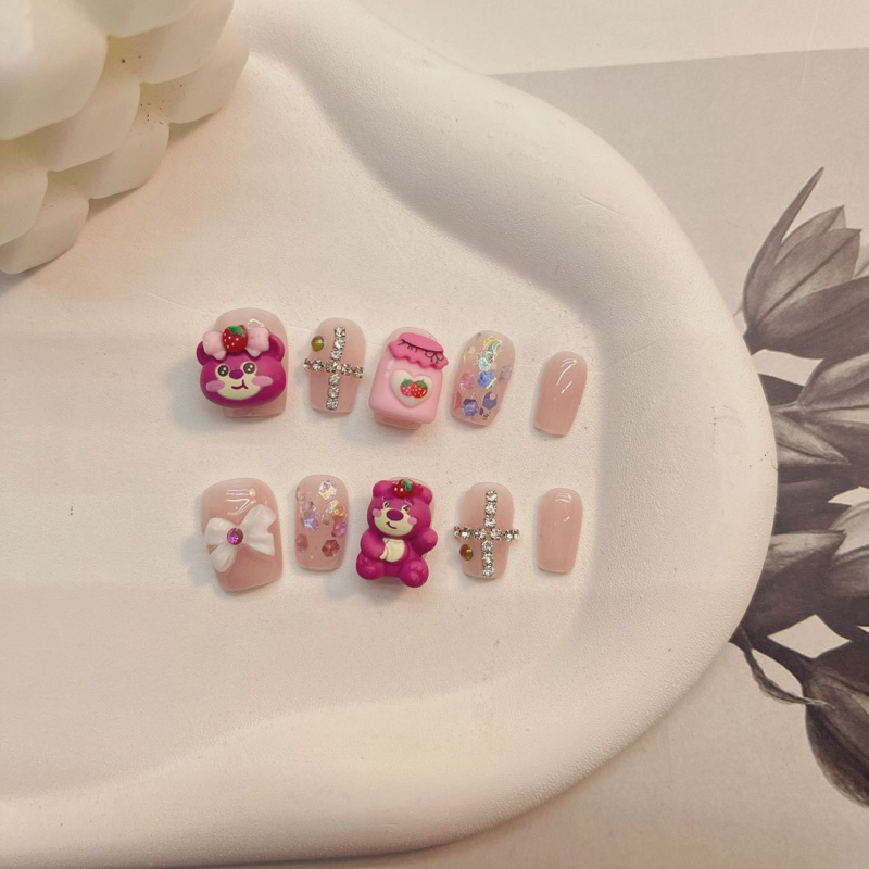 Set 5 charm gấu dâu -Phụ kiện hoạt hình trang trí nail xinh