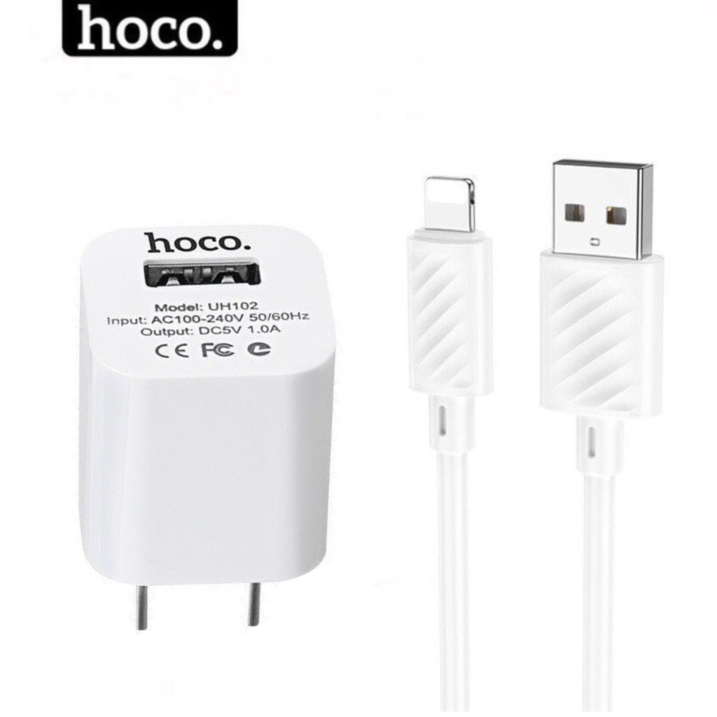 Bộ sạc Hoco uh102 siêu bền giá rẻ Củ sạc chống cháy nổ nhỏ gọn dùng cho iphone ip 6 7 8 xsmax 11 12 13 samsung xiaomi
