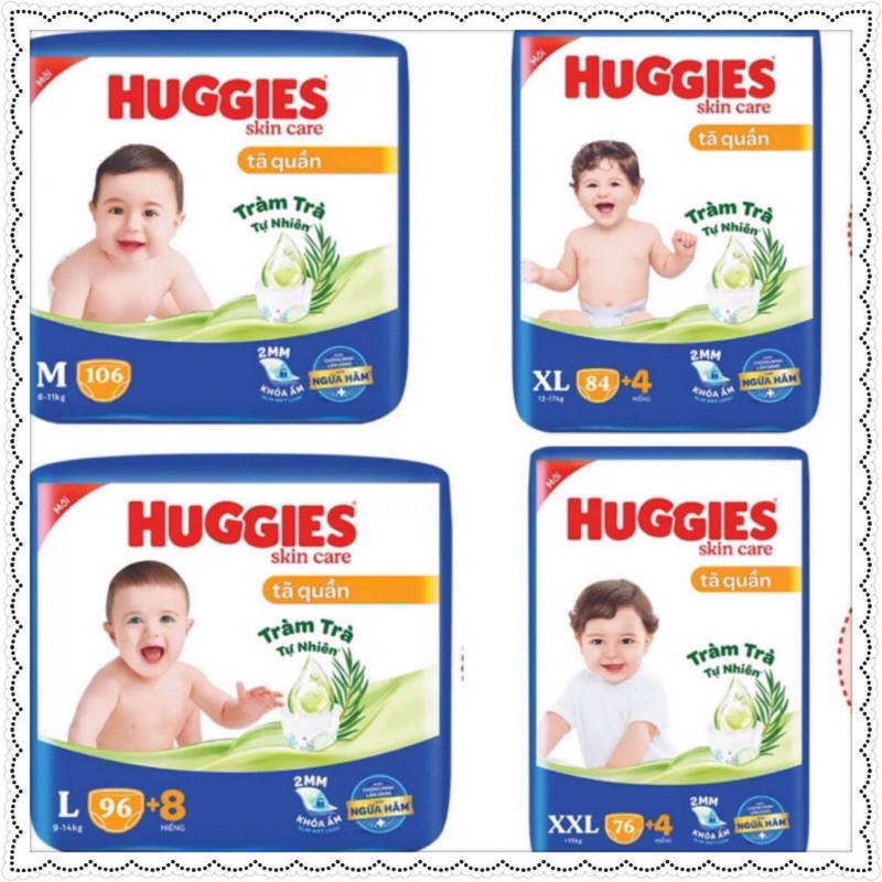HCM Bỉm Tả Quần Huggies Jumbo Skincare 2mm L96+8, XL84+4, L48+8, dán M76+3