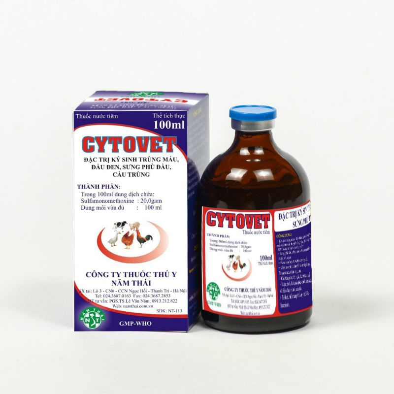 CYTOVET 100ml- kí sinh trùng đường máu, đầu đen, kén ruột, sưng phù đầu mặt trên gà