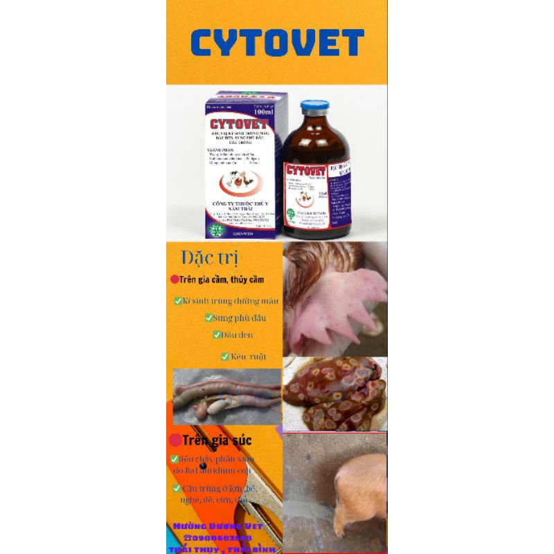 CYTOVET 100ml- kí sinh trùng đường máu, đầu đen, kén ruột, sưng phù đầu mặt trên gà