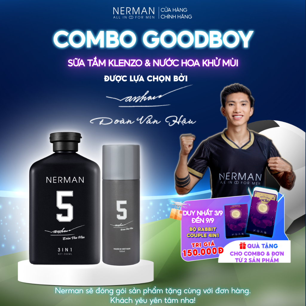 Combo Badboy Nerman - Sữa tắm gội 3in1 hương nước hoa cao cấp 350ml & Gel vệ sinh nam 100ml & Nước hoa khử mùi 100m