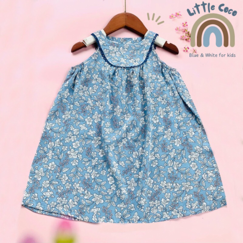 Váy Đầm cho bé gái KEVA, thô cotton mềm mịn yếm, 3 màu biển, vàng nhạt và gạch ướt