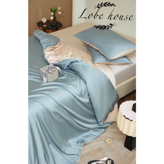LOBE HOUSE Bộ chăn chần bông ,ga ,gối 5 món Tencel 100% màu trơn