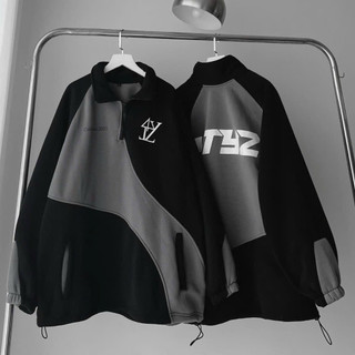 Áo khoác hoodie nỉ phối thân nam nữ in TYZ cổ bẻ dây kéo cổ chống nắng tốt-shopsituoiteen