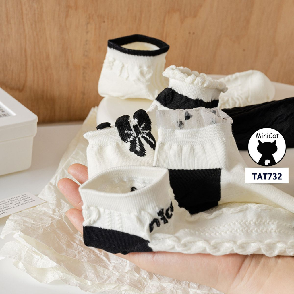 Tất vớ nữ phong cách Hàn Quốc, cổ ngắn 4 mùa chất mềm mịn thấm mồ hôi MiniCat TAT732