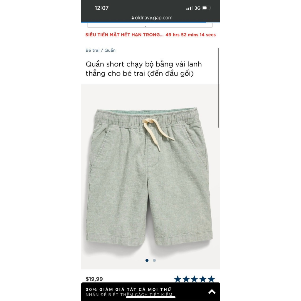 P339 Quần short bé trai hàng VNXK dư xịn chất linen mềm mát lưng thun co giãn dây rút thật