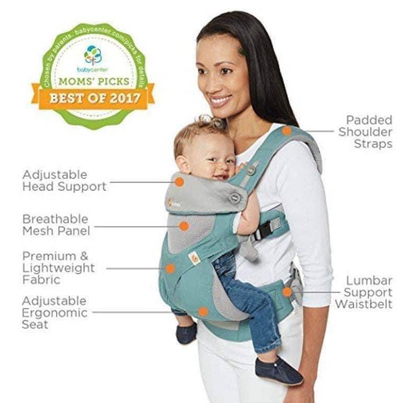 Địu trợ lực 4 tư thế auth 2hand xanh mint