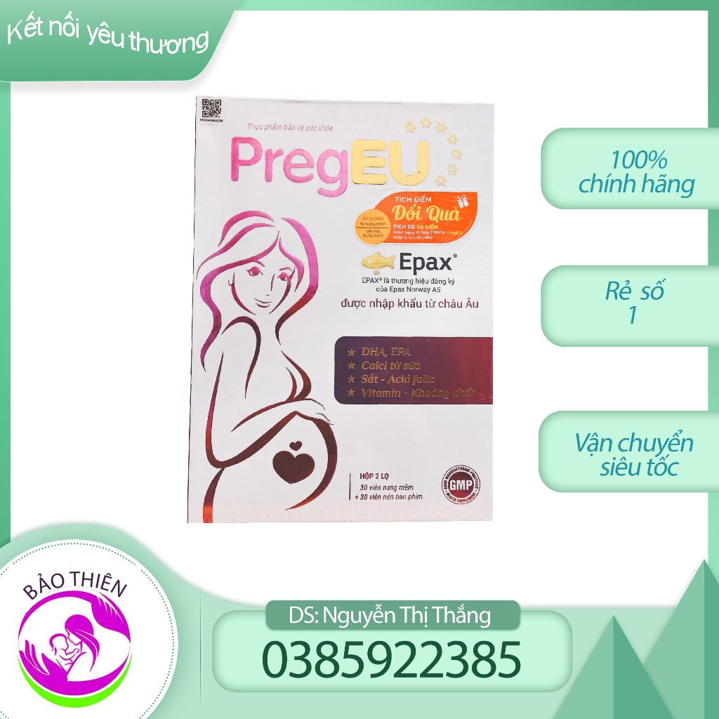 PregEU cung cấp DHA và đa vi chất cho mẹ bầu hộp 2 lọ x 30 viên