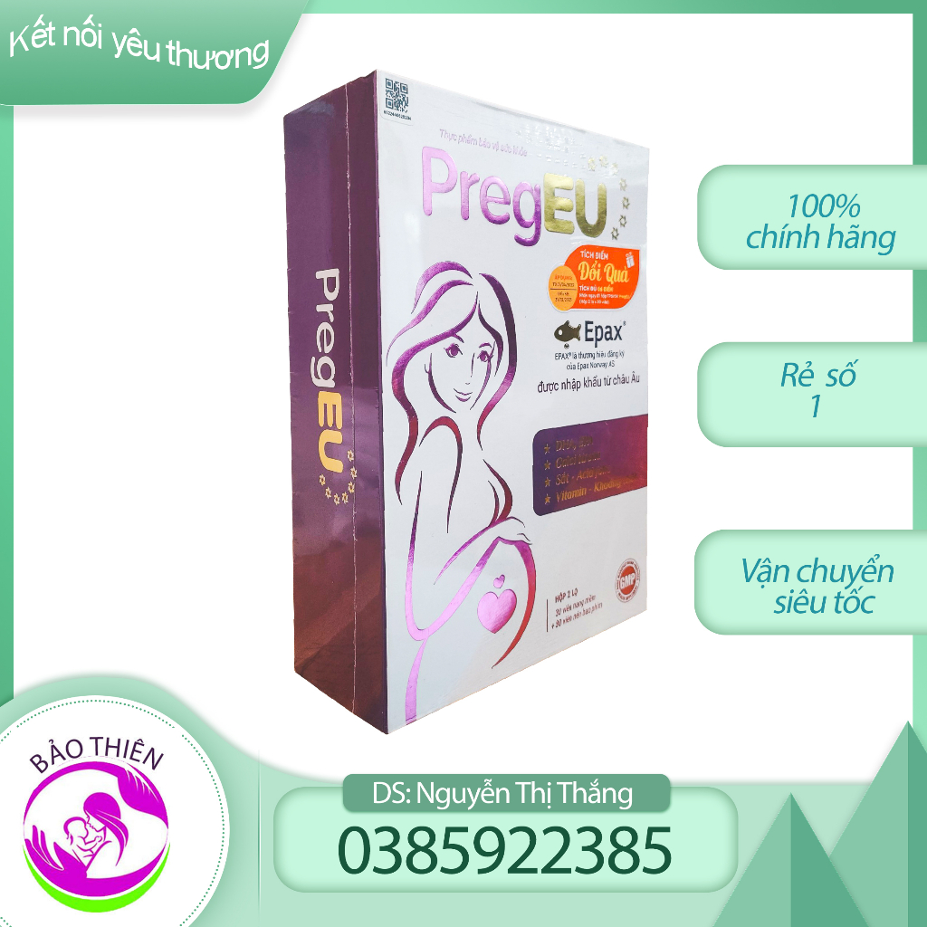 PregEU cung cấp DHA và đa vi chất cho mẹ bầu hộp 2 lọ x 30 viên