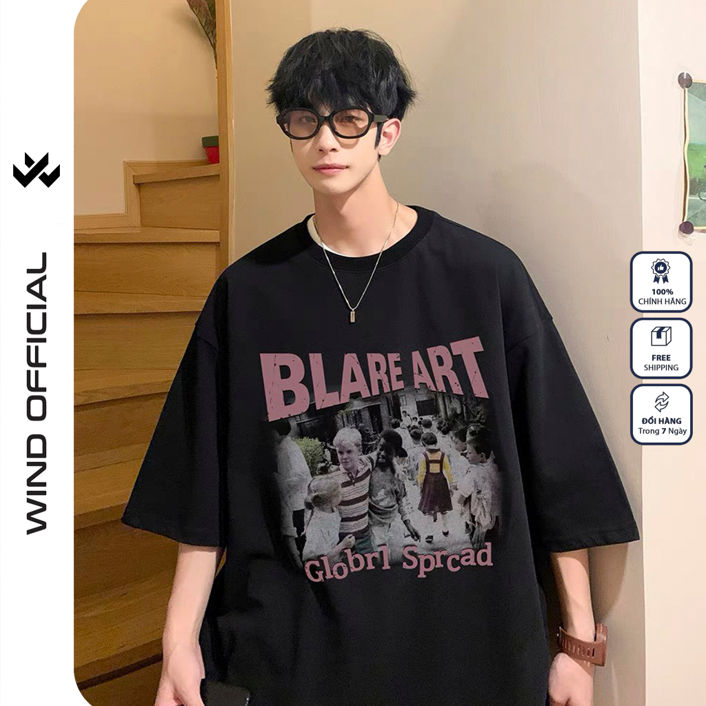 Áo thun tay lỡ WIND unisex form rộng TOMOROW 65% cotton thời trang nam nữ oversize ulzzang