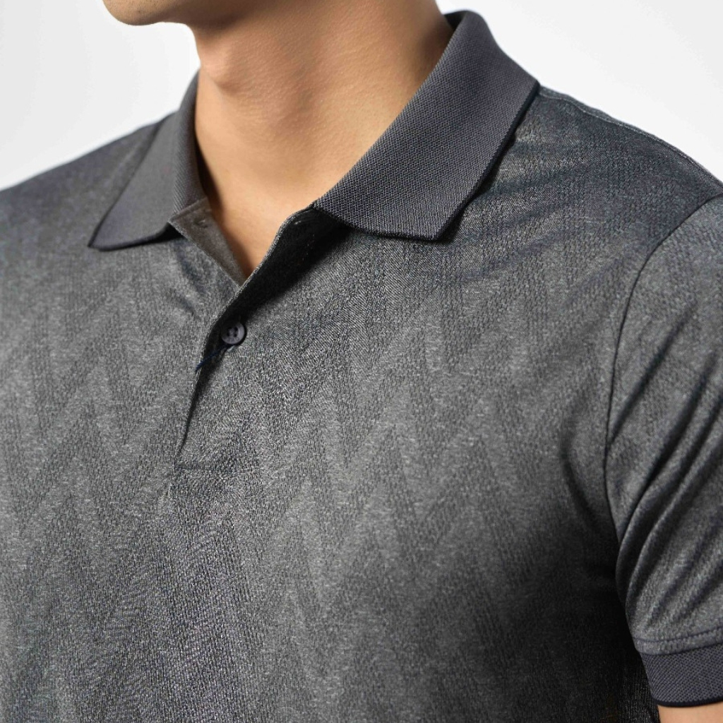 Áo thun polo nam có cổ bẻ OWEN APT231203 phông ngắn dáng dáng body fit màu xám họa tiết vải vải poly cao cấp mềm mát