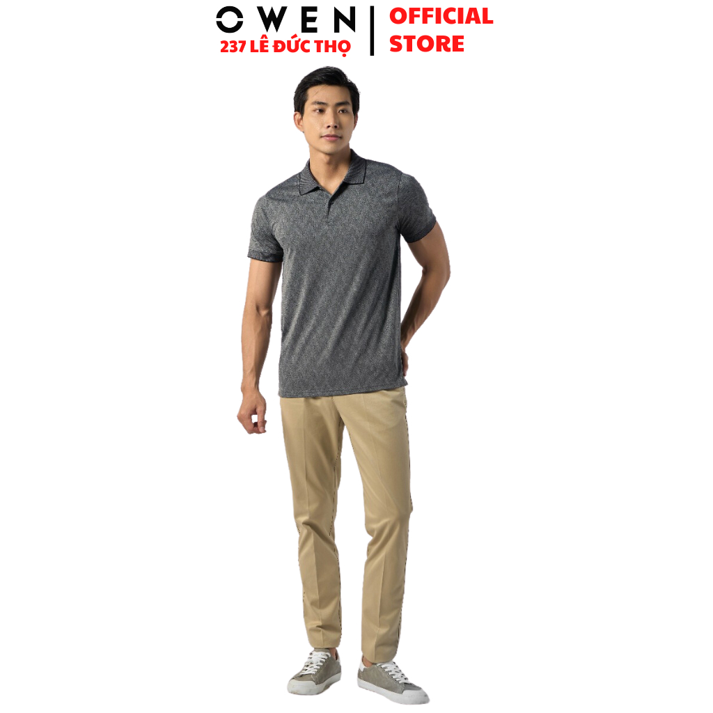 Áo thun polo nam có cổ bẻ OWEN APT231203 phông ngắn dáng dáng body fit màu xám họa tiết vải vải poly cao cấp mềm mát
