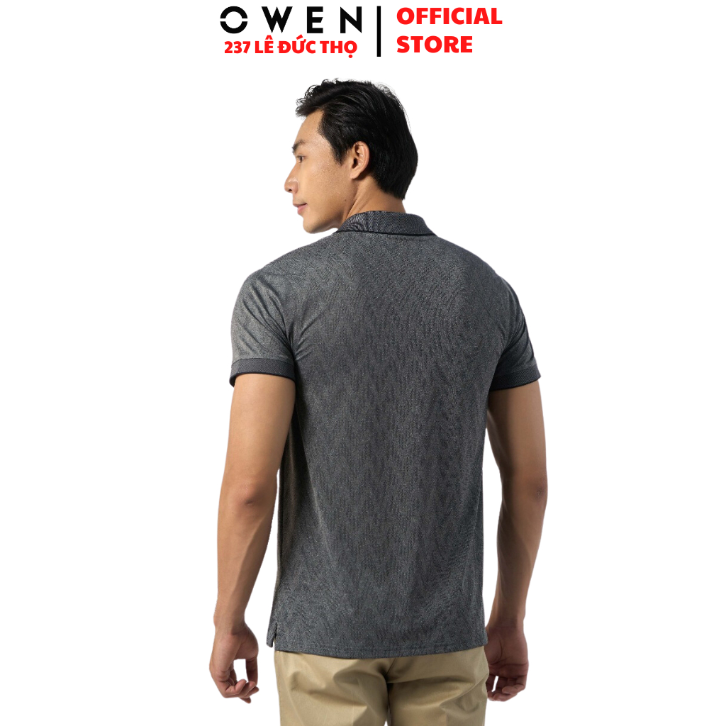 Áo thun polo nam có cổ bẻ OWEN APT231203 phông ngắn dáng dáng body fit màu xám họa tiết vải vải poly cao cấp mềm mát
