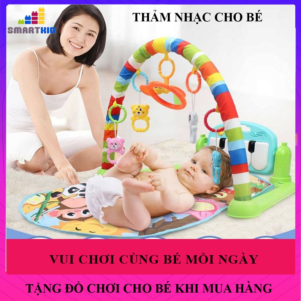Đồ Chơi Thảm Nhạc Cho Bé Có Nhạc, Đèn, Lục Lạc Thảm đàn 9BABY nằm chơi piano hình hươu cho bé
