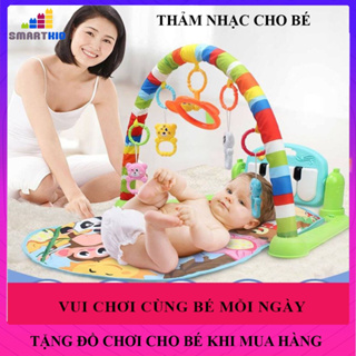 Đồ chơi thảm nhạc cho bé có nhạc, đèn, lục lạc thảm đàn 9baby nằm chơi piano hình hươu cho bé