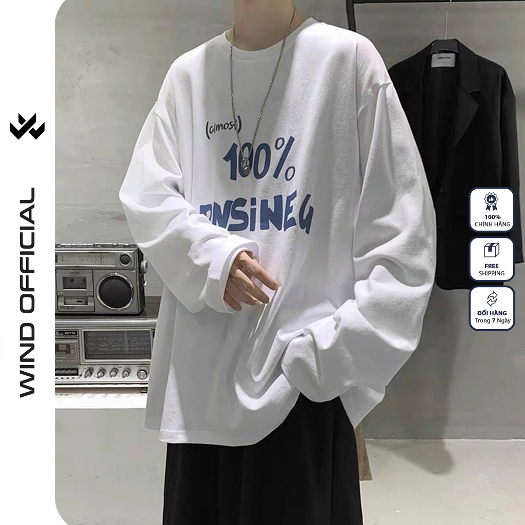 Áo thun tay dài Wind phông unisex form rộng 100% nam nữ cotton oversize ulzzang