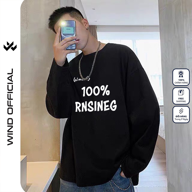 Áo thun tay dài Wind phông unisex form rộng 100% nam nữ cotton oversize ulzzang