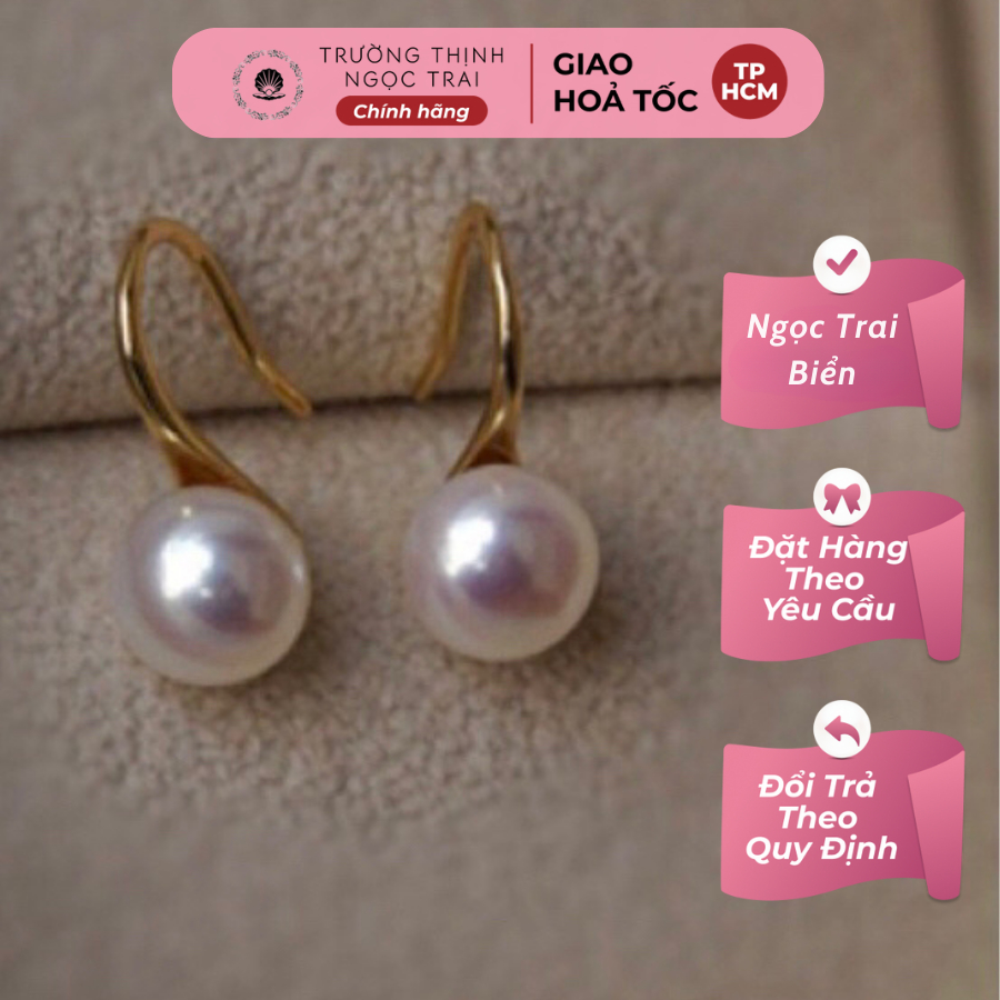 Bông Tai Ngọc Trai Biển Akoya Chốt Vàng Hạt 8ly Sang Trọng - Ngọc Trai Trường Thịnh