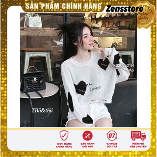 Áo len rách phối hình trái tim , áo len croptop rách lai tay dài hàng Qc!