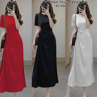 Đầm Thun Tăm Nữ Cổ Tròn Dáng Dài Khoét Eo Siêu Co Giãn Xinh Đẹp Thiết Kế Thời Trang Bigsize 50-95kg Ennhocobigsize