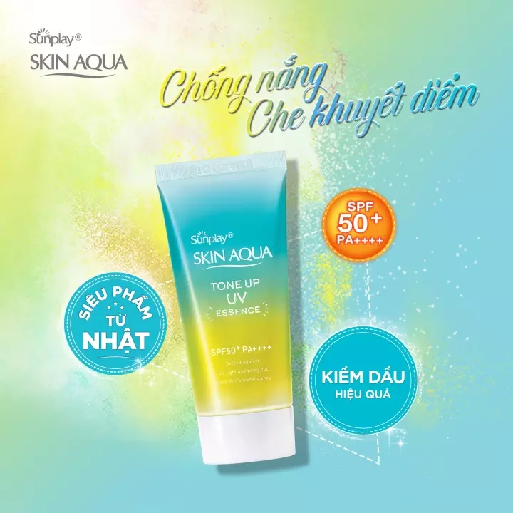 Kem chống nắng Skin Aqua kiềm dầu nâng tông. Sunplay Skin UV Essence-80g