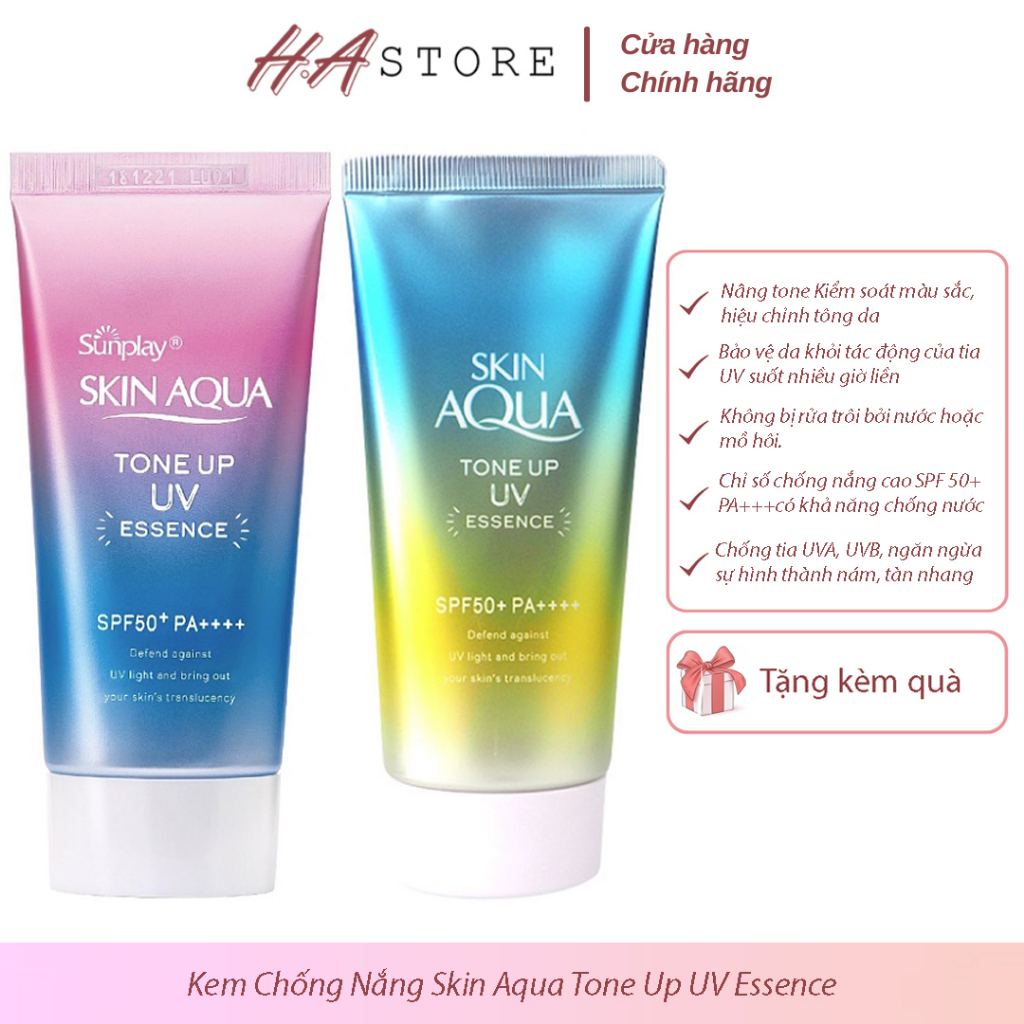 Kem chống nắng Skin Aqua kiềm dầu nâng tông. Sunplay Skin UV Essence-80g