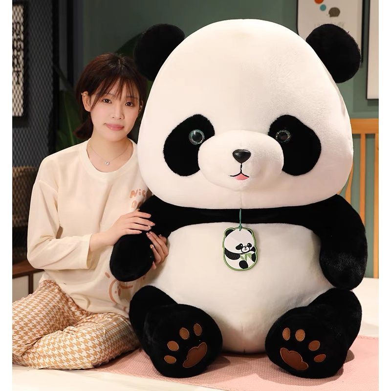 Thú bông Gấu Trúc đeo sticker lông xù ngồi bông cao cấp - NHÓC